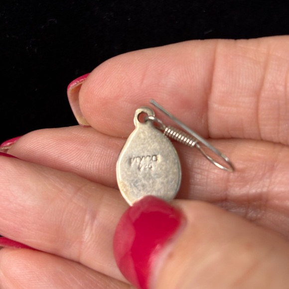 .925 Sterling Silver Turquoise Teardrop Dangle Earrings - Picture 7 of 8